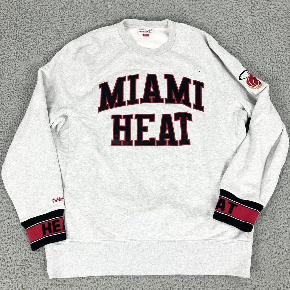 Miami Heat Sweatshirt Mens XL Gray NBA Basketball Mitchell & Ness Crewneck